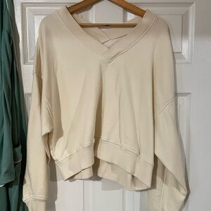 Aerie Cream V Neck Sweatshirt Pullover